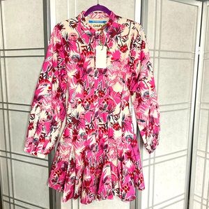 Cute pink floral mini shirtdress perfect for brunch
